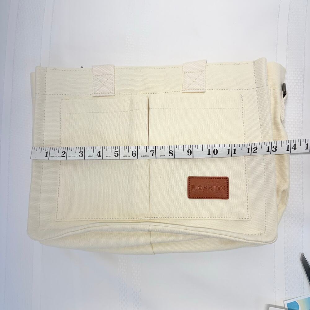 Canvas Tote Bag Cream Off White Laptop Work Teacher Nurse Organizer Crossbody - Picture 8 of 10